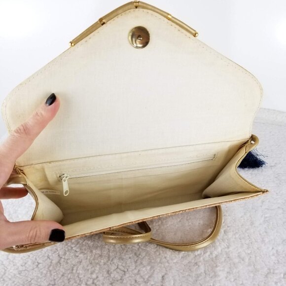 Vintage Cork Envelope Clutch Purse 10inx6in Womens《330》P - Picture 4 of 9